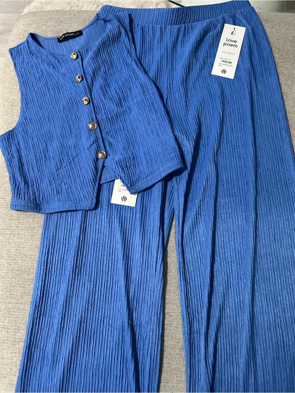 Love poems Blue Pleated Wide-Leg Pants & top Set - Picture 2 of 4